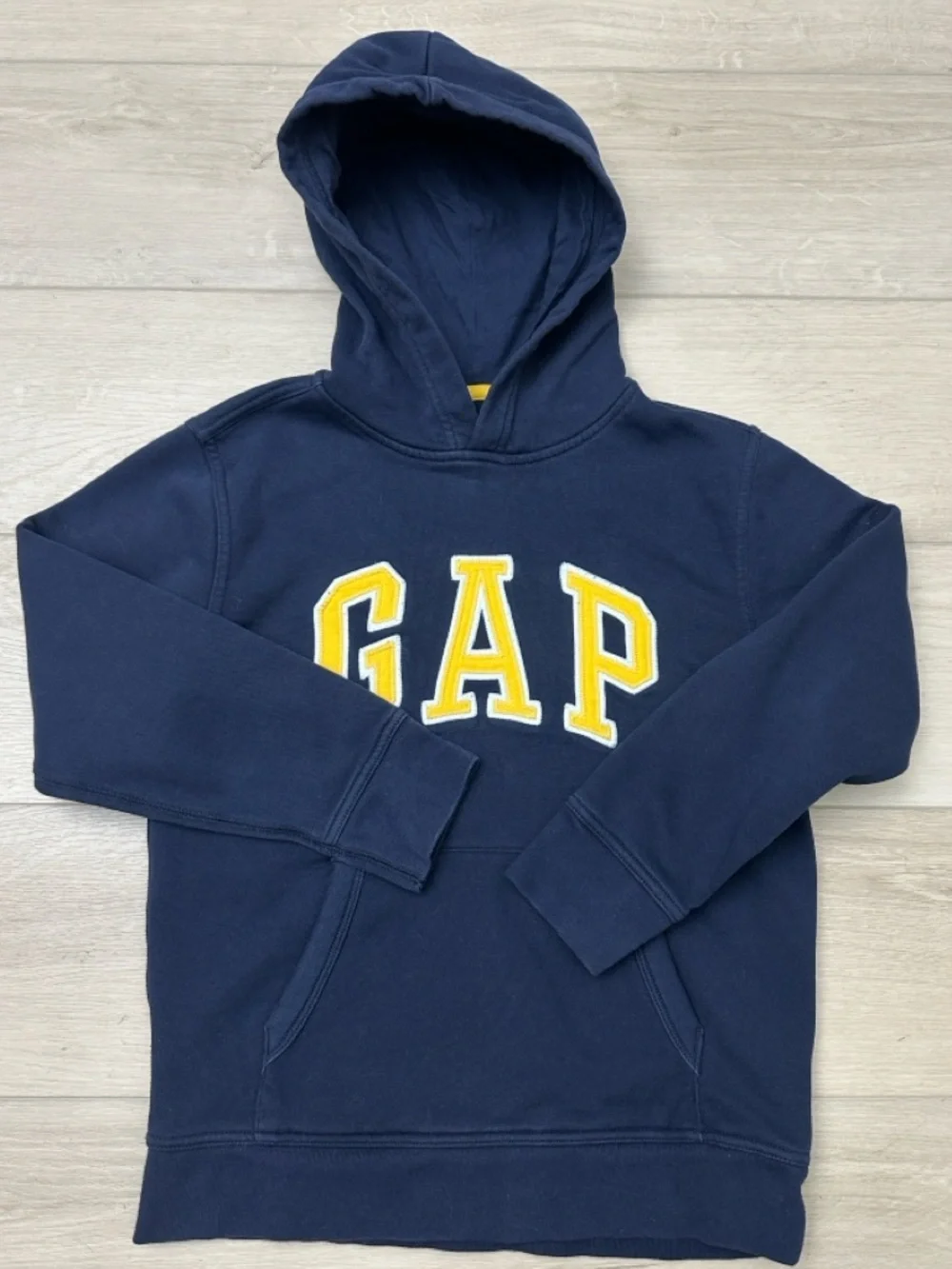 GAP Navy Pullover Hoodie with Yellow Lettering